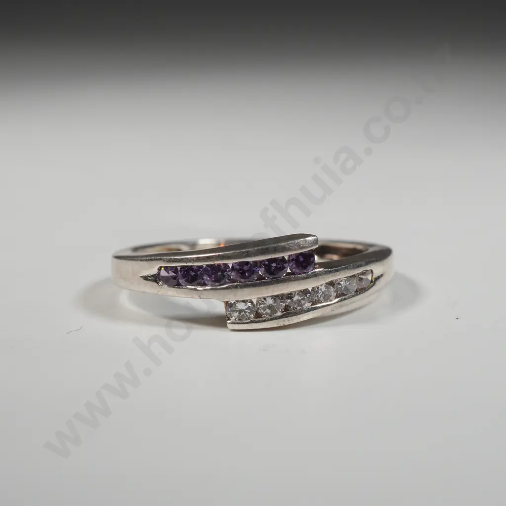 Sterling Silver White & Purple Stone Ring Image 1++