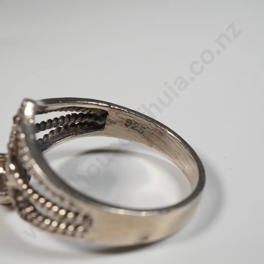 Sterling Silver & Marcasite Ring Set With A Purple Stone  Image 1++