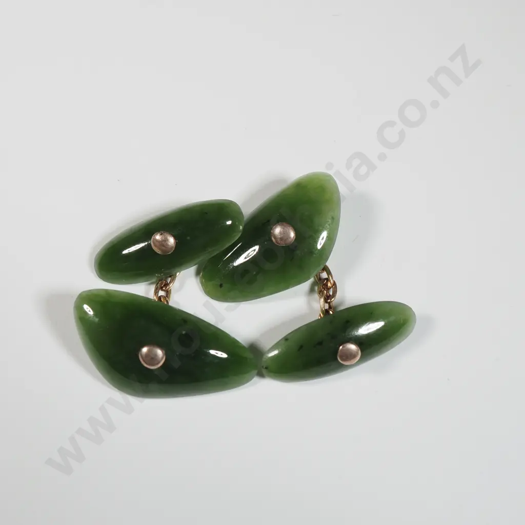 Colonial 9ct Gold Greenstone Cufflinks Image 1++