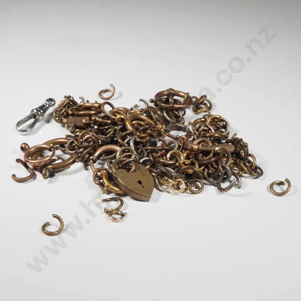 Large Assorted Lot of Vintage & Antique Base Metal Catches & Jump Rings Image 1++