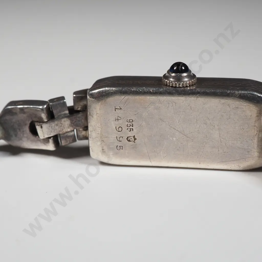 Sterling Silver Wrist Watch w Costume Gems on Elasticised Strap. Image 1++