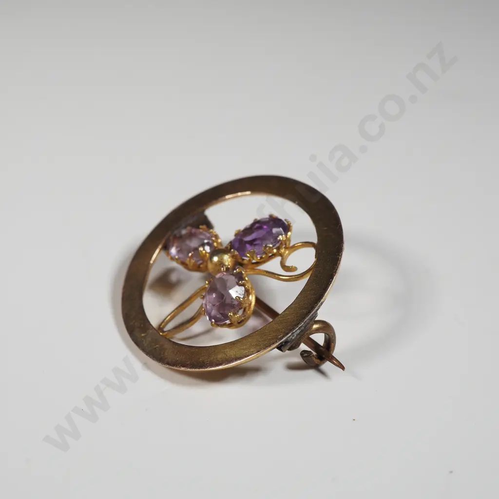 9ct Gold Purple Gem Brooch Image 1++