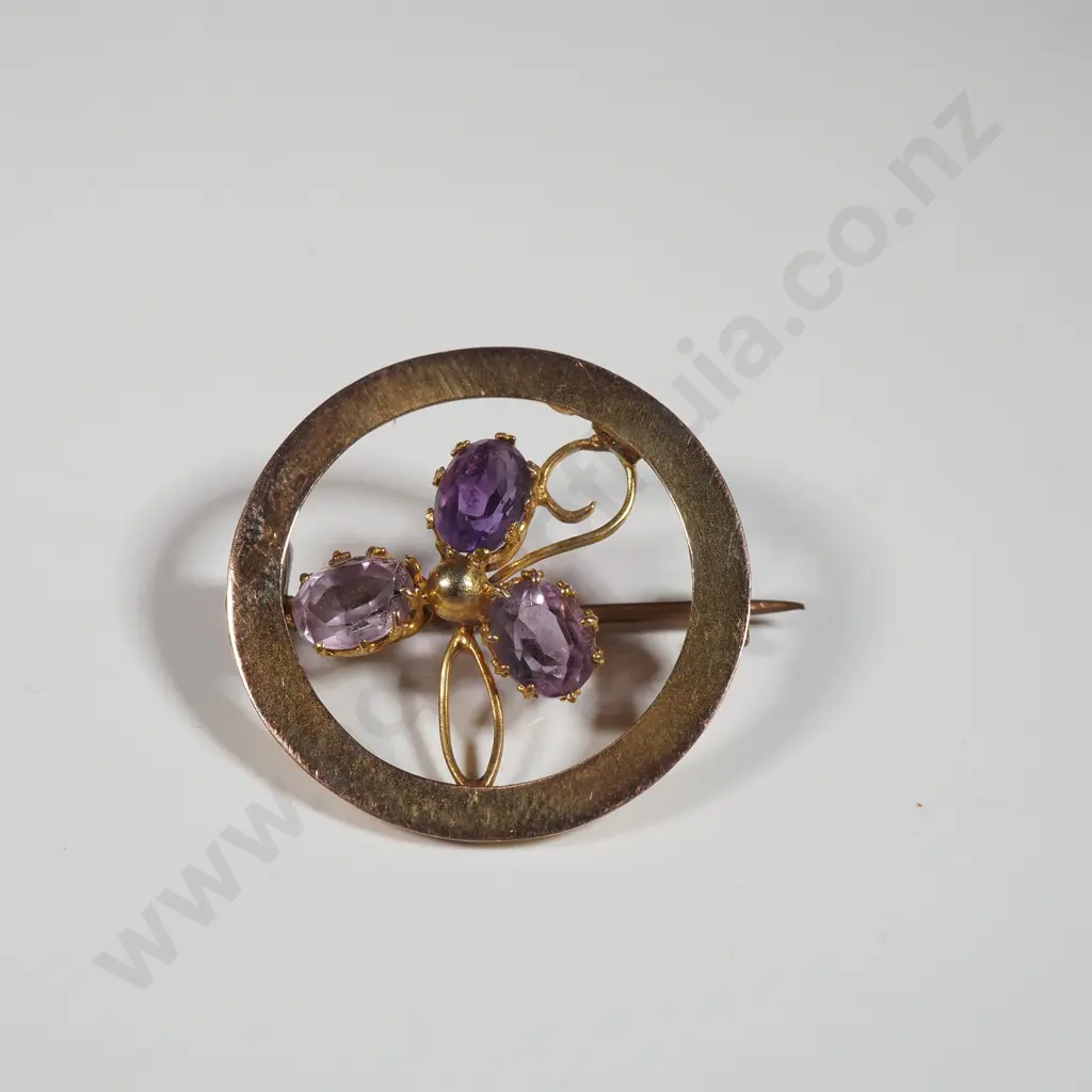 9ct Gold Purple Gem Brooch Image 1++