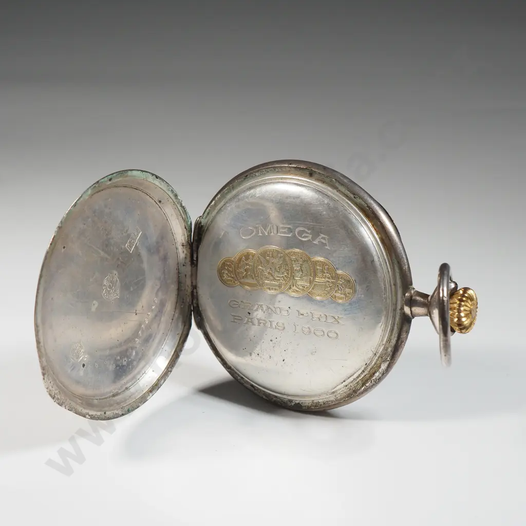 Omega 0800 Silver Pocket Watch Engraved Paris Grand Prix 1900. Image 1++