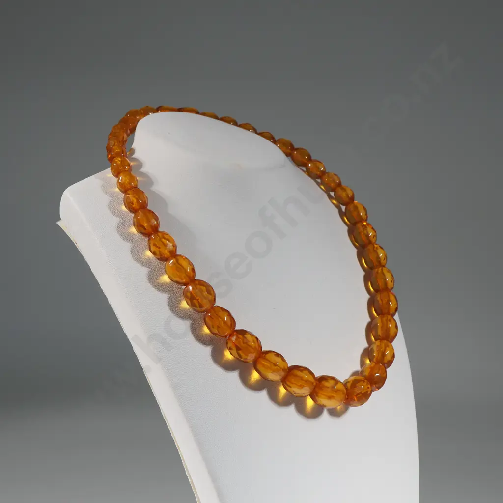 Amber Coloured Faceted Beaded Necklace Image 1++