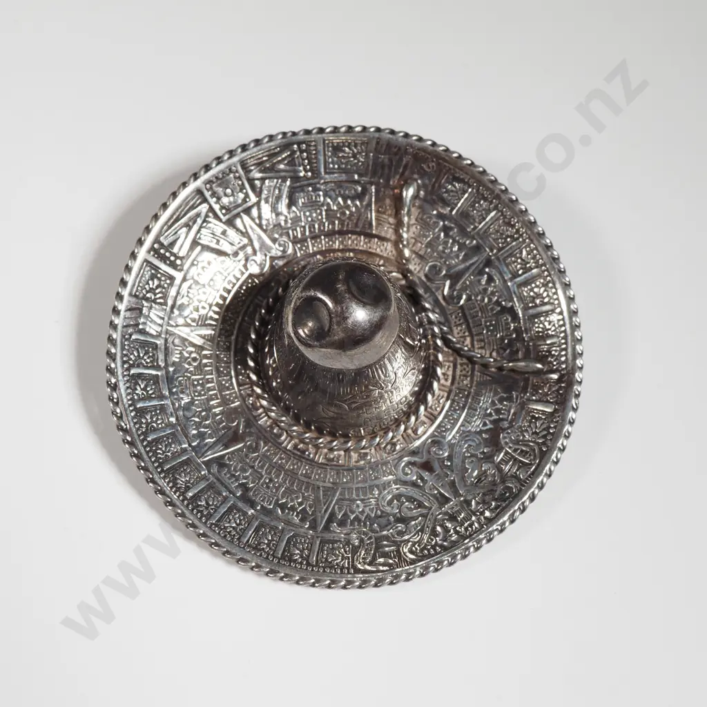 Mexican Sterling Silver Pendant/Brooch In the Form Of A Sombrero Image 1++