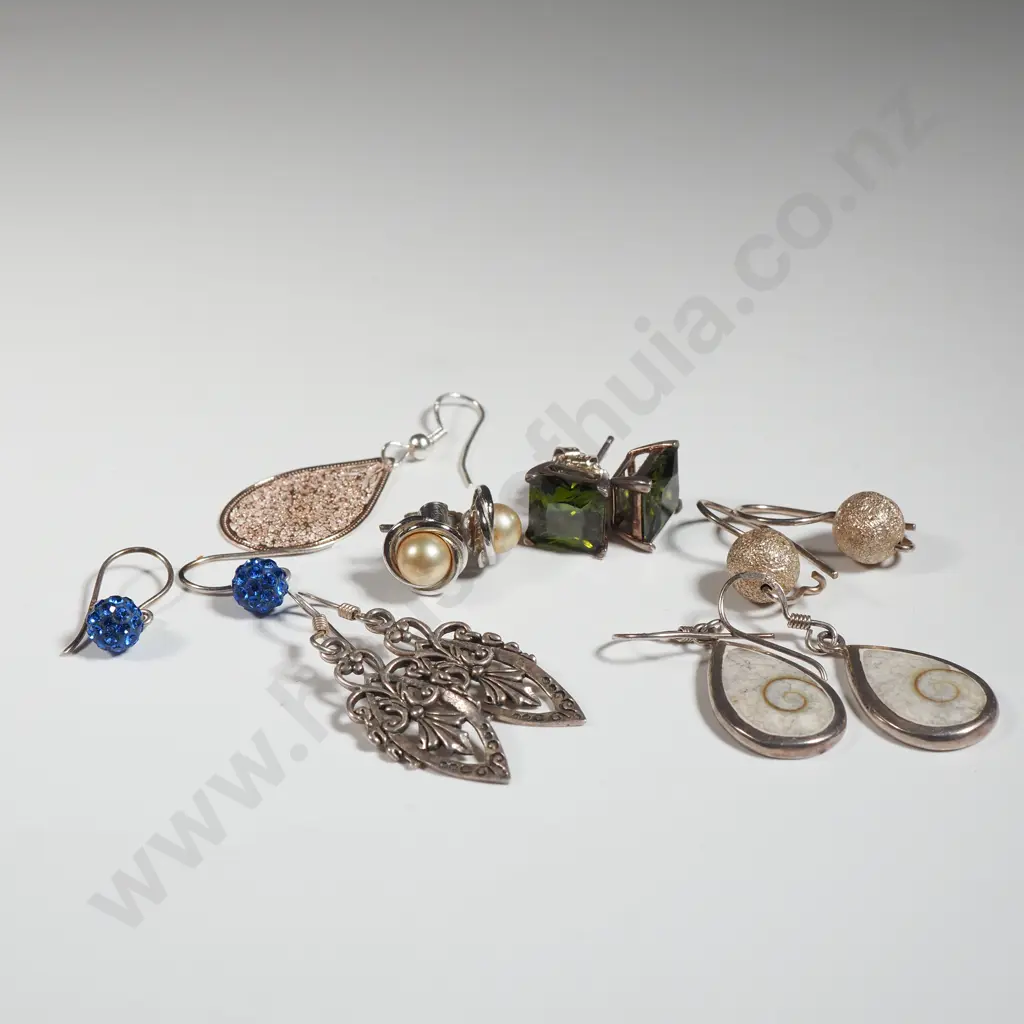Seven Pairs of Sterling Silver Earrings.  Image 1++