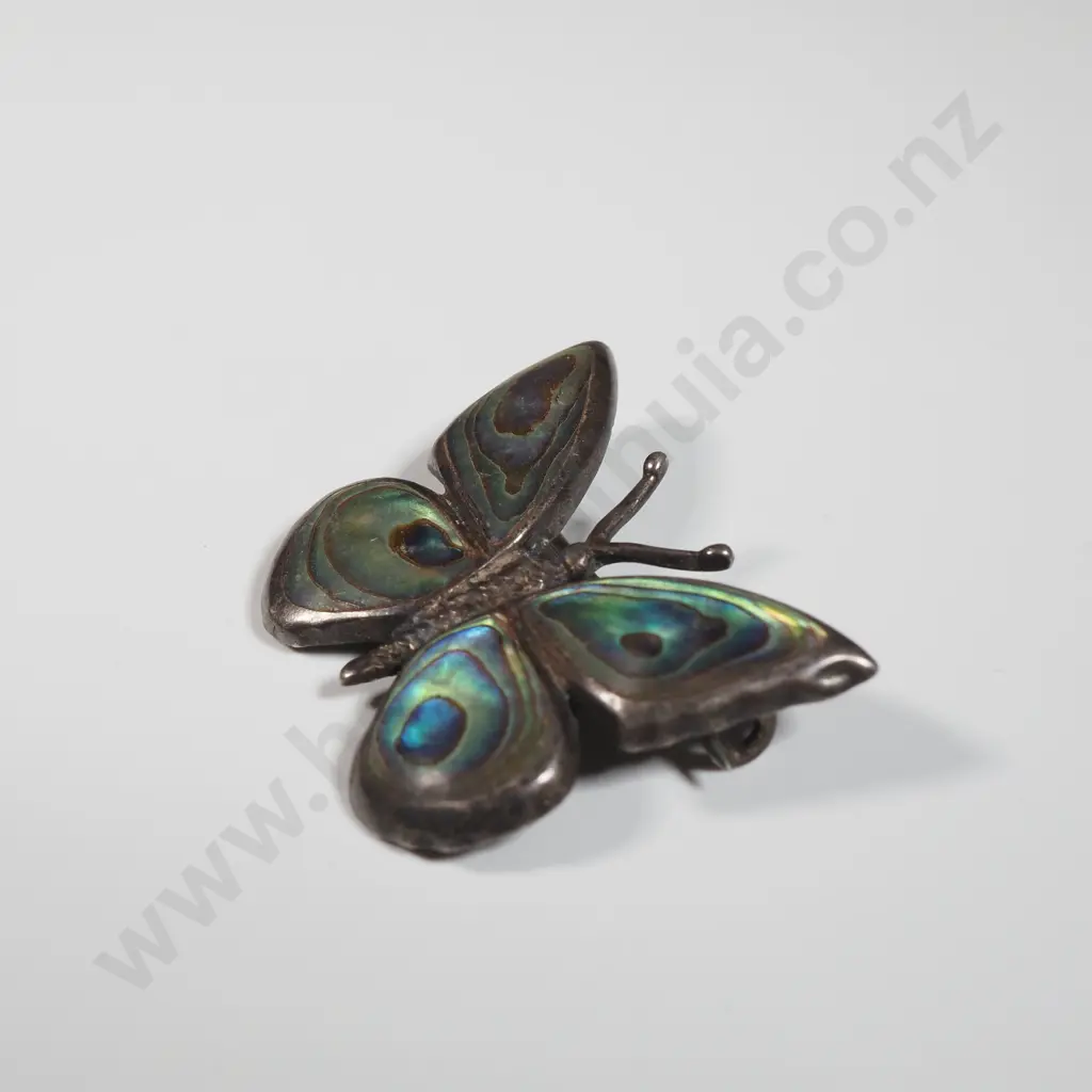 Sterling Silver & Paua Shell Brooch In The Form Of A Butterfly. Image 1++
