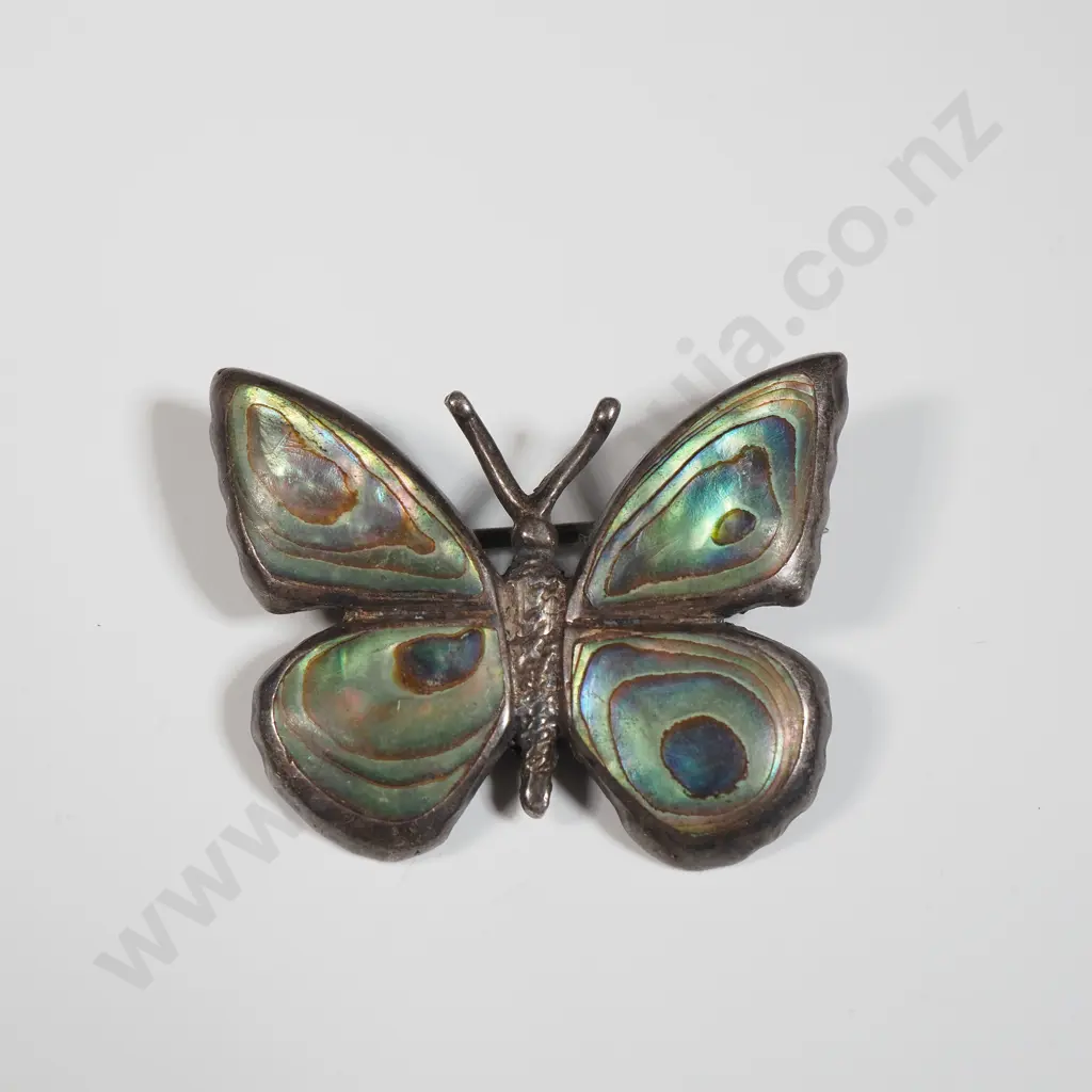 Sterling Silver & Paua Shell Brooch In The Form Of A Butterfly. Image 1++