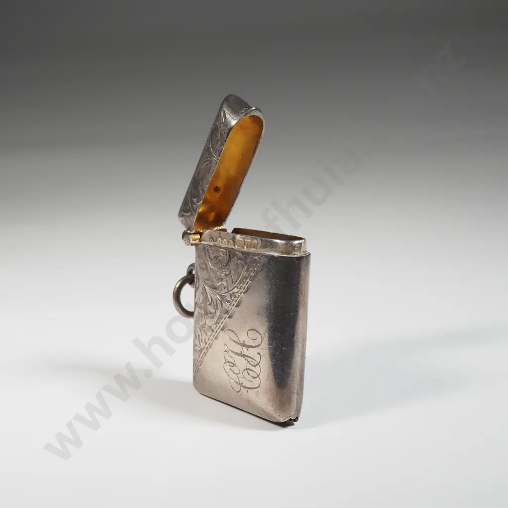 Sterling silver Vesta Case With Engraving. Initialled CH Image 1++