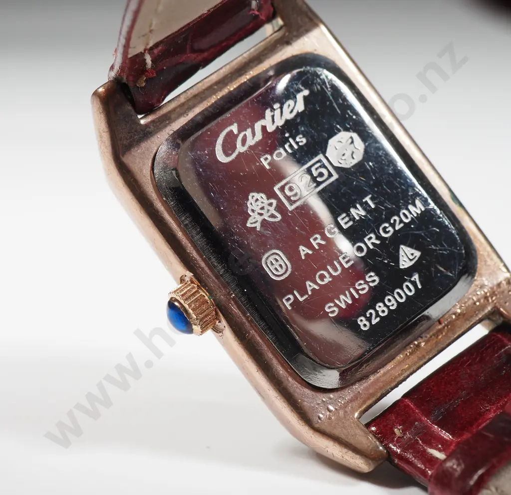 Cartier Ladies Copy Watch With White Stone Detail & Leather Strap  Image 1++