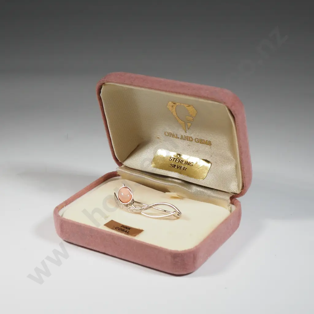 Boxed Sterling Silver & Pink Coral Brooch. Image 1++