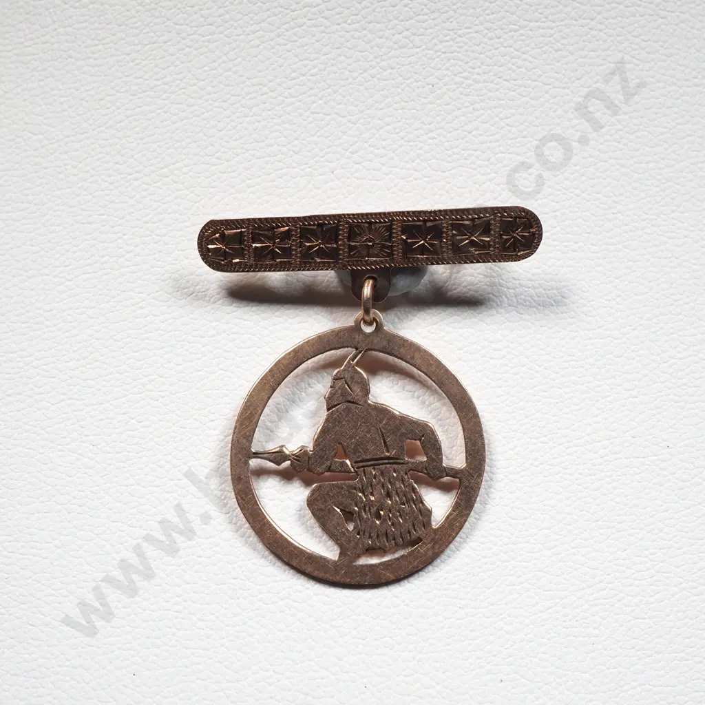 9ct Gold Maori Chief Suspended Brooch Image 1++