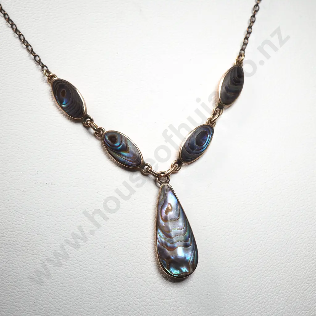 Vintage 9ct Gold Paua Shell Necklace Drop Pendant Image 1++