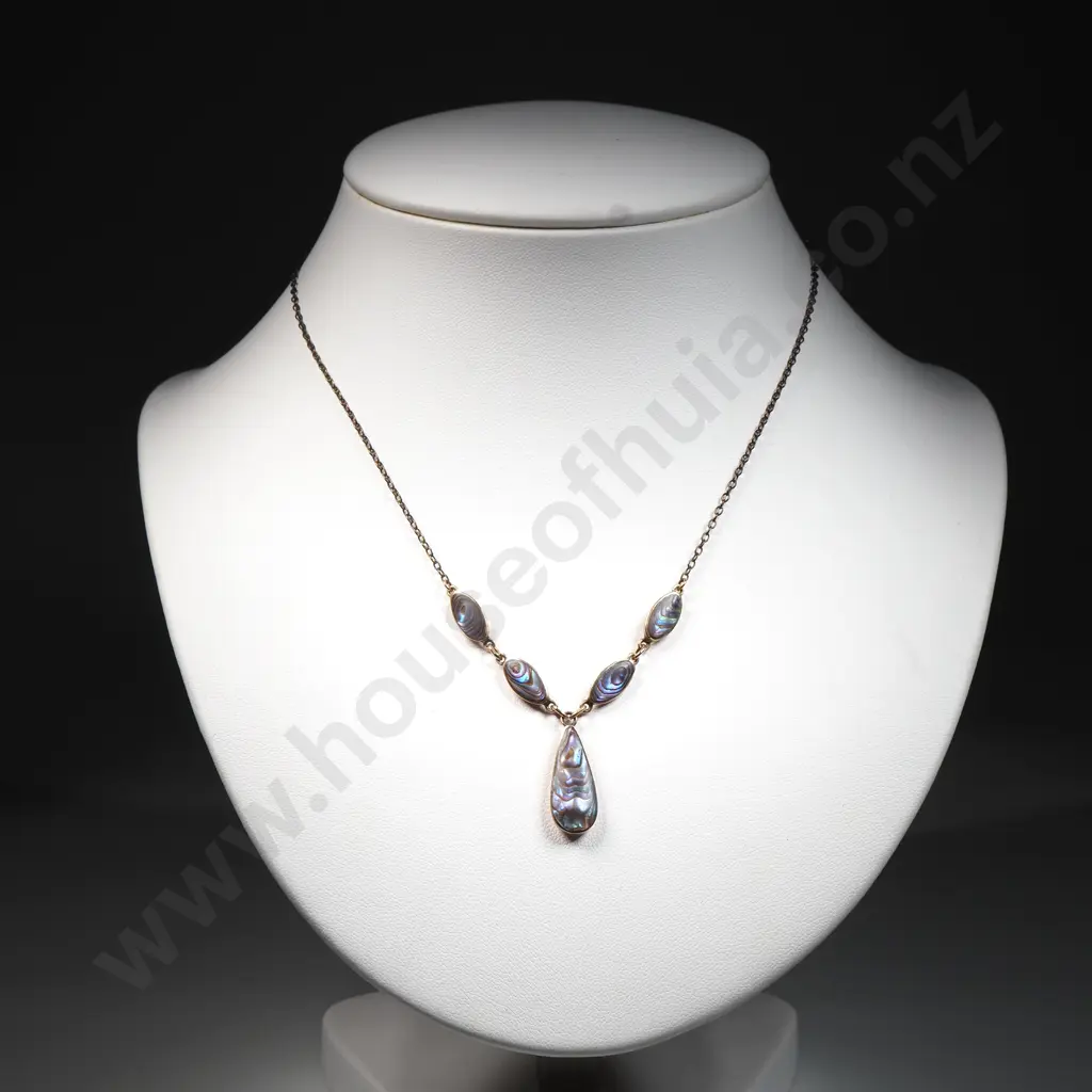 Vintage 9ct Gold Paua Shell Necklace Drop Pendant Image 1++