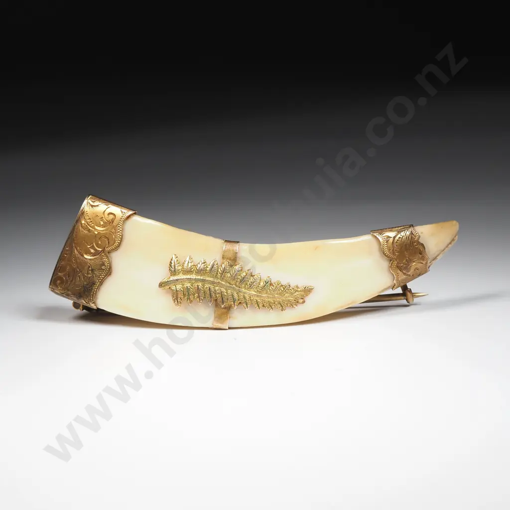 Antique New Zealand 9ct Gold Boer Tusk Brooch Image 1++