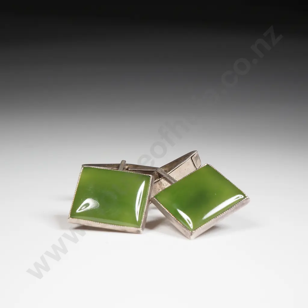 Sterling Silver & Greenstone Cufflinks Image 1++