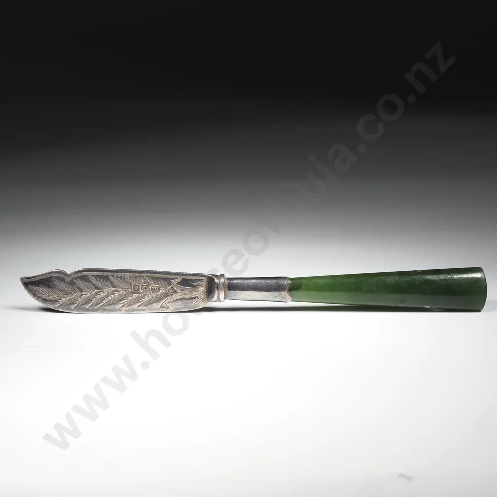 Sterling Silver & Greenstone Butterknife w English Hallmarks Image 1++
