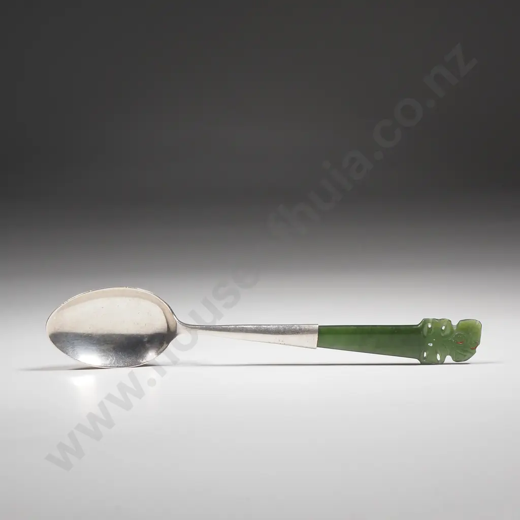 Sterling Silver & Greenstone Tiki Spoon Image 1++