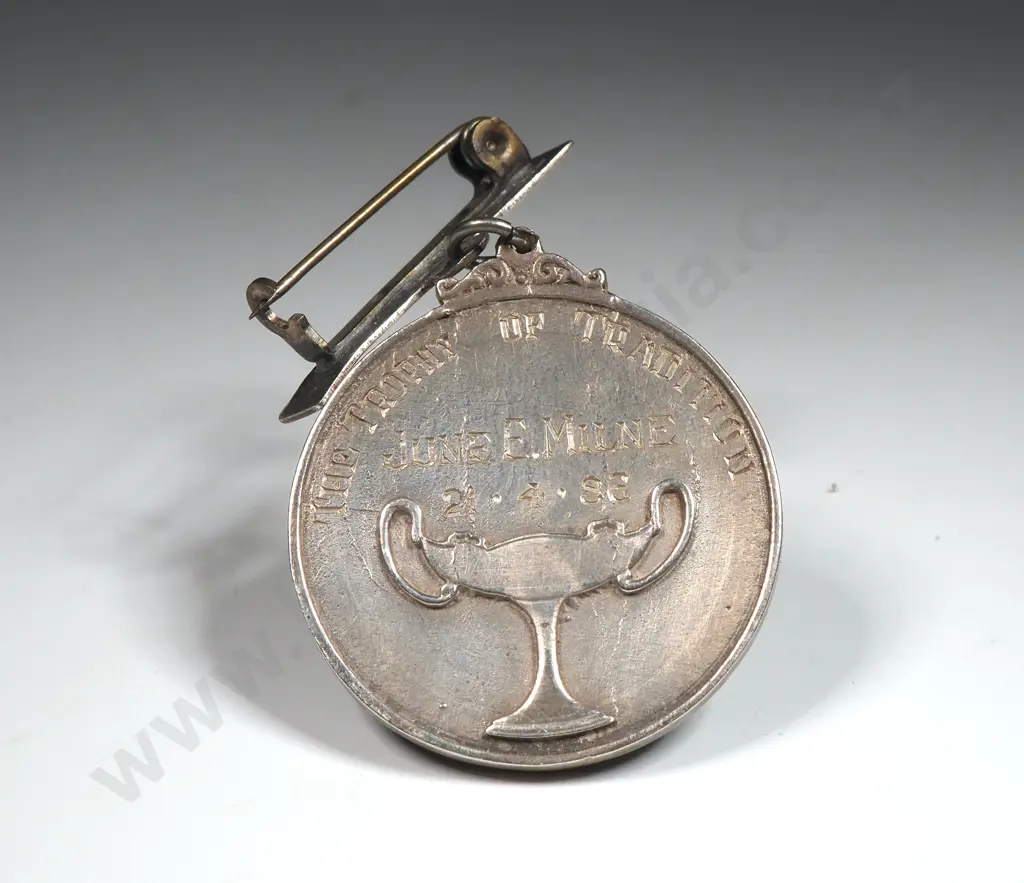 Sterling Silver Rotary Club of Auckland Fob Medal to June E Milne Image 1++