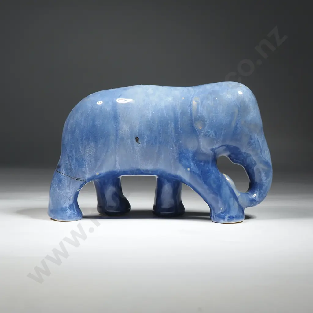 Crown Lynn Blue Glaze Elephant, Fractionated No. To Back Right Leg Image 1++