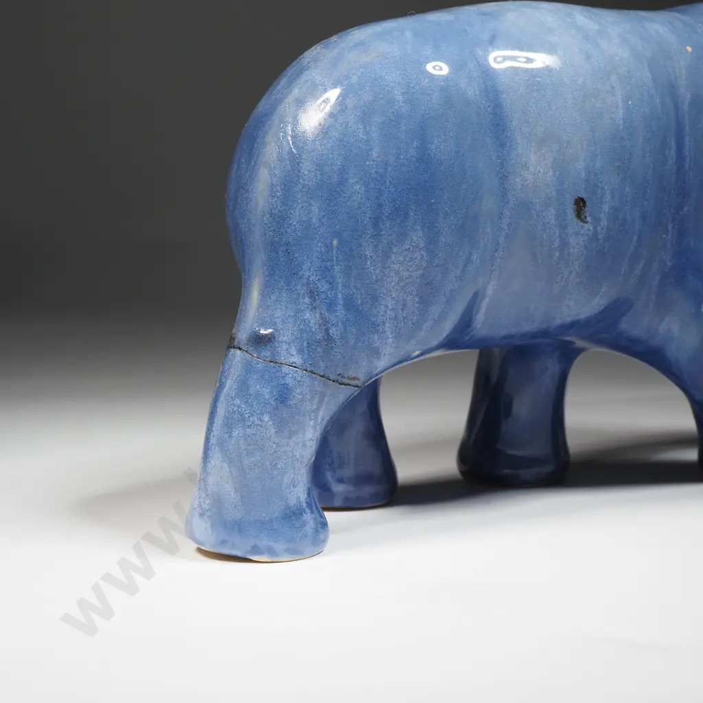 Crown Lynn Blue Glaze Elephant, Fractionated No. To Back Right Leg Image 1++