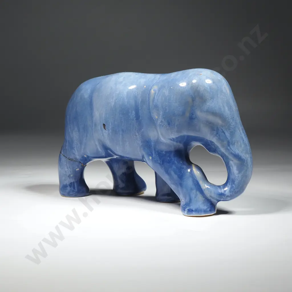 Crown Lynn Blue Glaze Elephant, Fractionated No. To Back Right Leg Image 1++