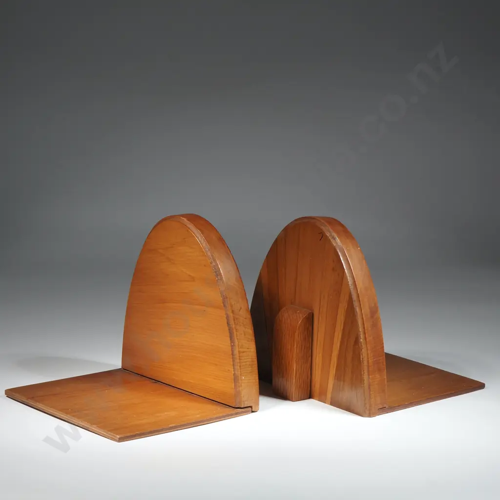 Pair Of Art Deco Style Dome Top Bookends Inlaid With New Zealand Timbers  Image 1++
