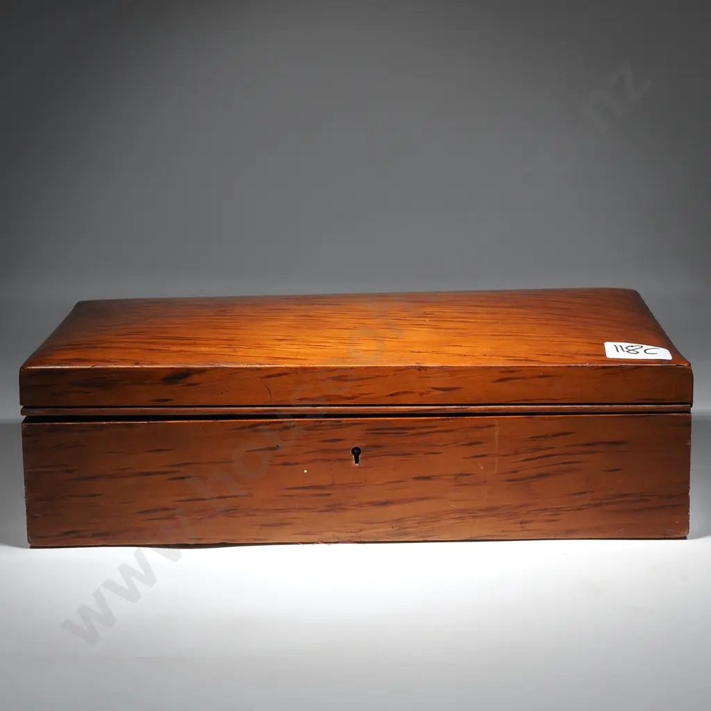 Antique New Zealand Mottled Kauri Timber Lined Jewellery Box Image 1++