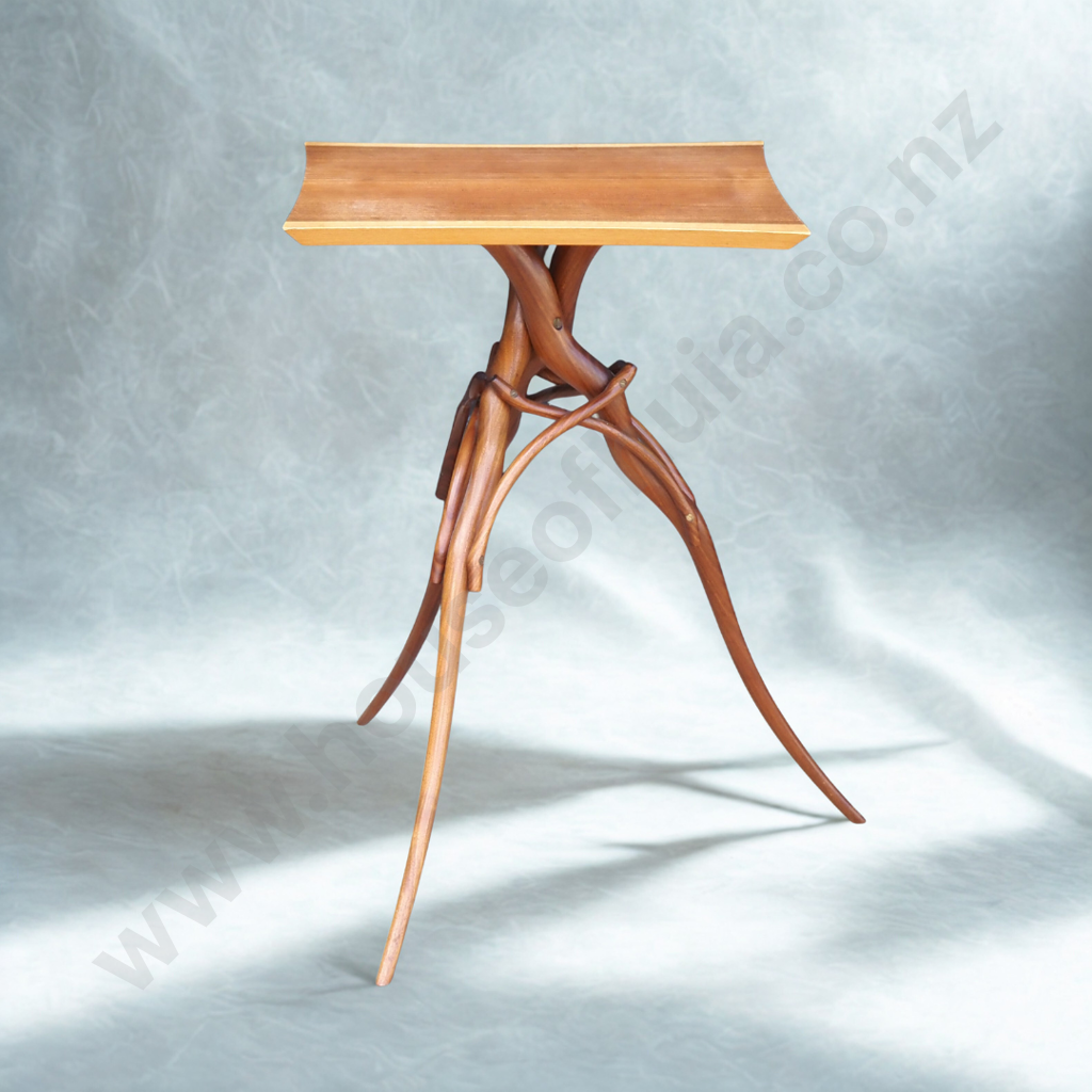 New Zealand Woods Inlaid Side Table with Sculptural Base		 Image 1++