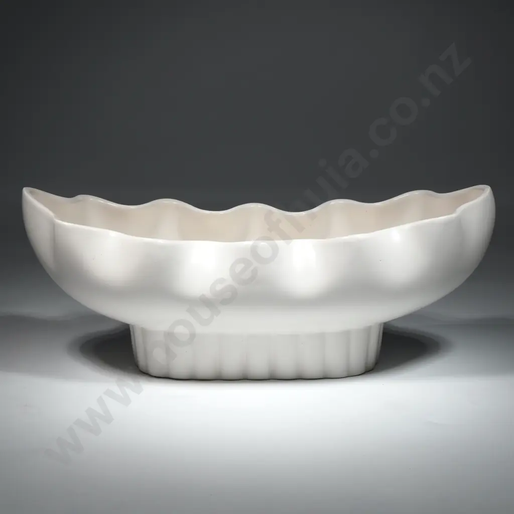 Roydon White Oval Trough Vase w Frilled Rim.  Image 1++
