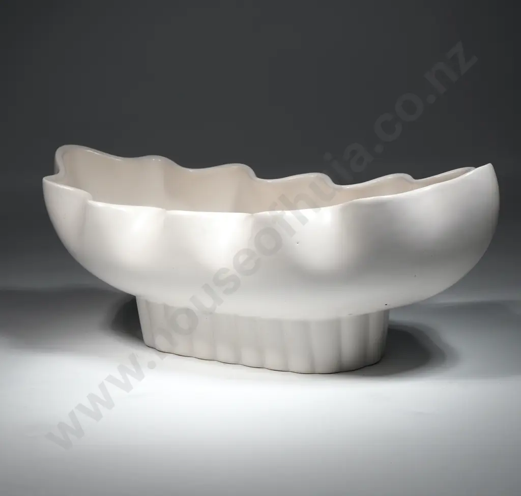 Roydon White Oval Trough Vase w Frilled Rim.  Image 1++