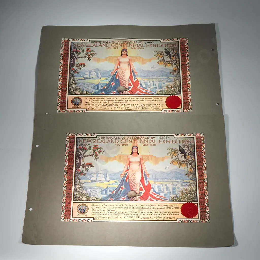 Certificate of Attendance For The NZ$% Centennial Exhibition  November 1939 -1940. Image 1++