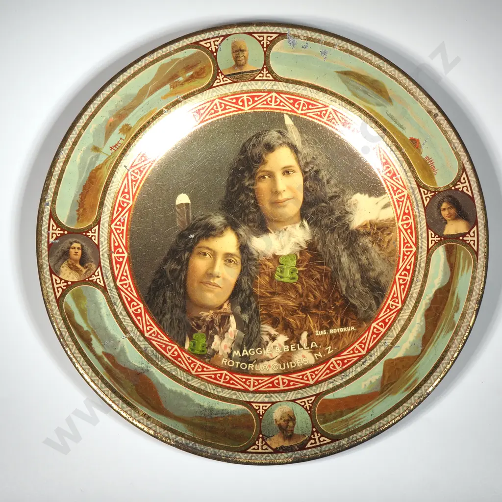 1905 New Zealand Iles of Rotorua Tourist Plate w Maori People  Image 1++