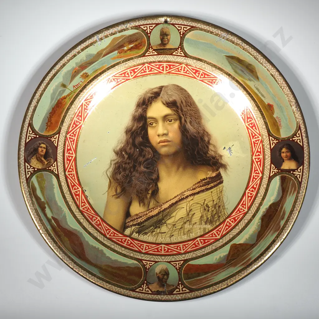 1905 New Zealand Iles of Rotorua Tourist Plate w Maori People  Image 1++