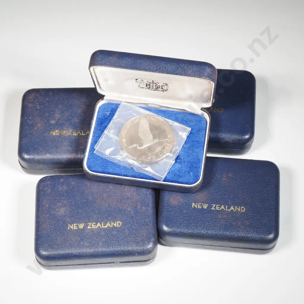 Five New Zealand 1974 Proof Dollars - CV $275 NZD Image 1++