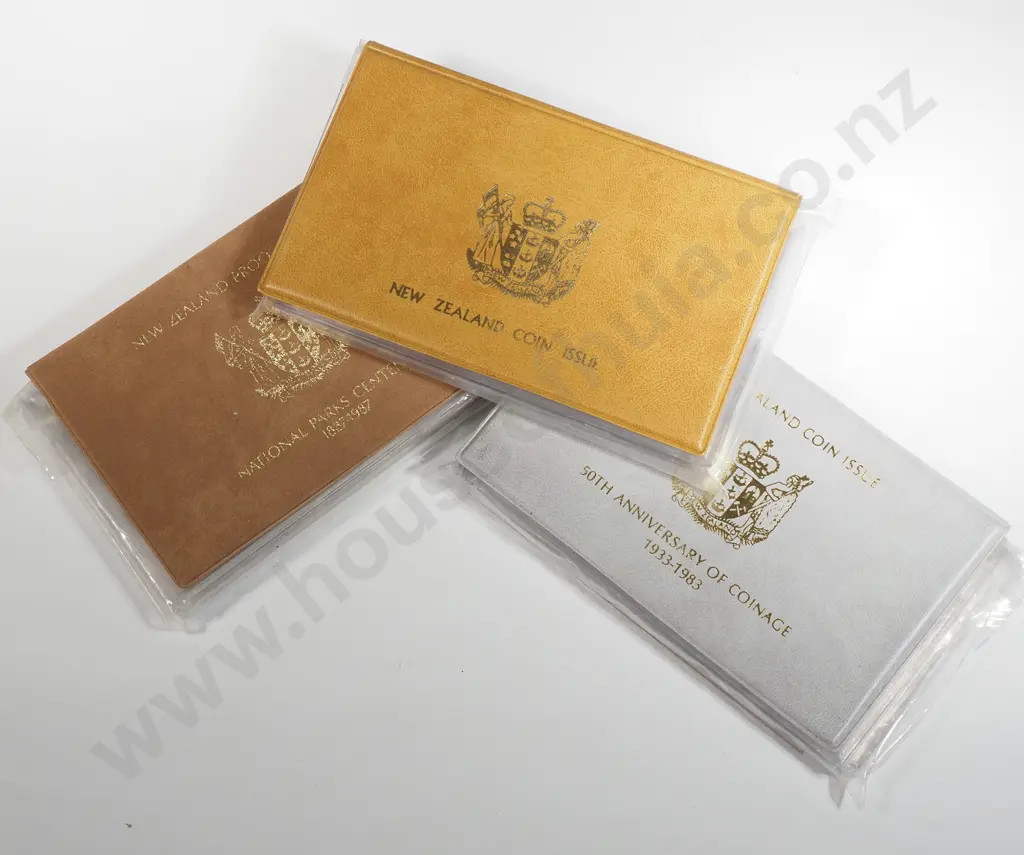Three New Zealand Proof Coin Sets w Silver Dollars  Image 1++