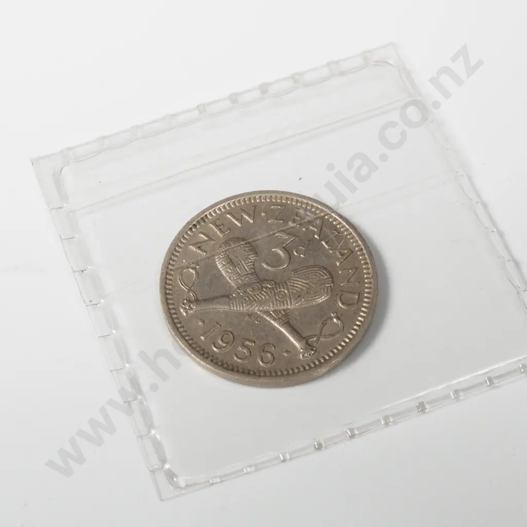 1956 New Zealand Threepence - No Shoulder Strap  Image 1++