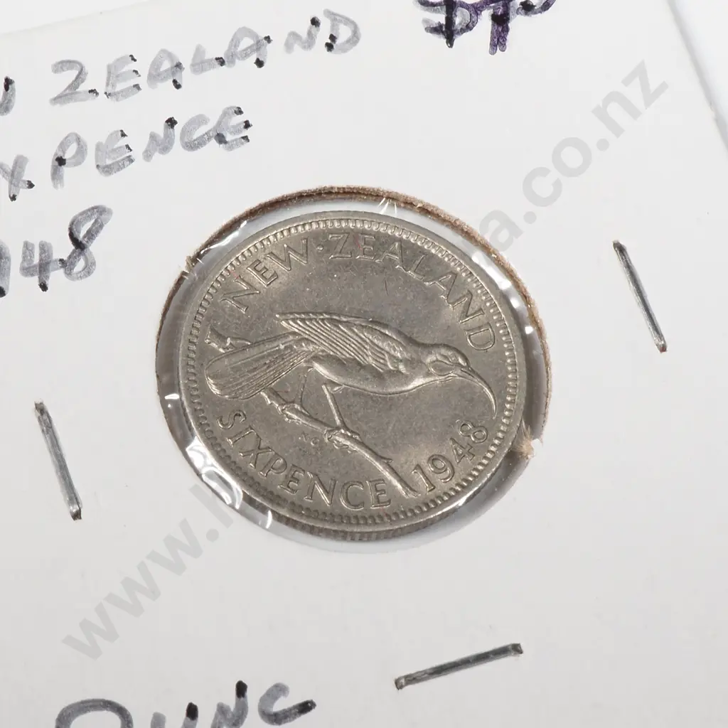 1948 New Zealand AUNC Sixpence  Image 1++