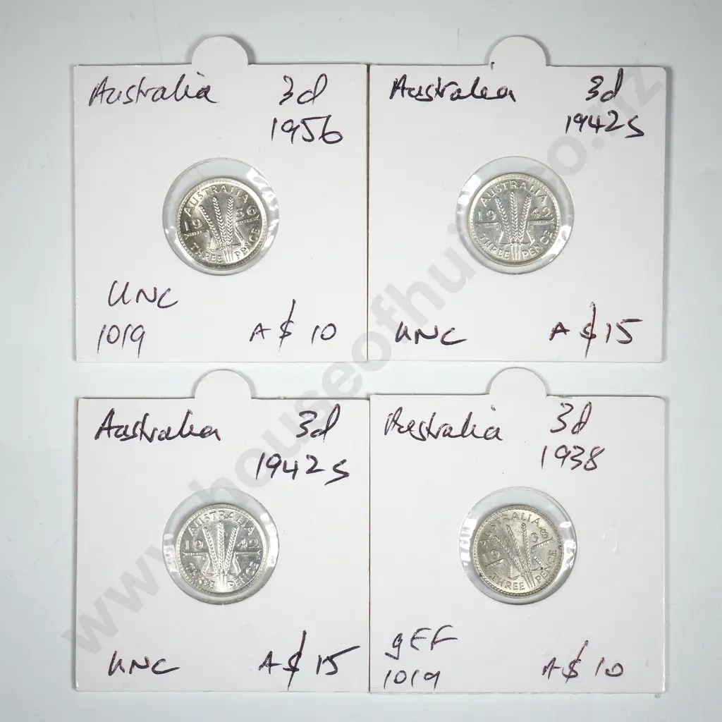 Four Carded Australia Threepence Coins in Better Grades  Image 1++