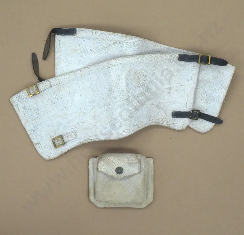 Pair of 1937 Pattern Gaiters Painted White. 1937 Pattern Ammo Pouch Painted White. Image 1++