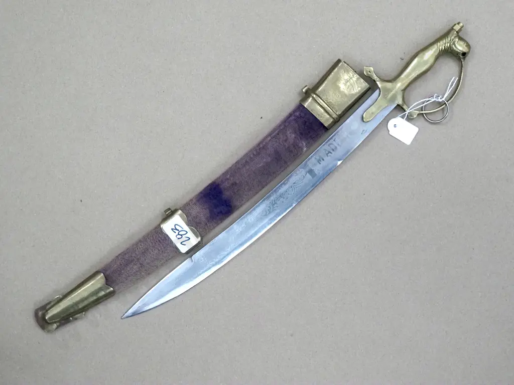 Replica Short Indian  Sword w Velvet Scabbard & Brass Mounts. Image 1++