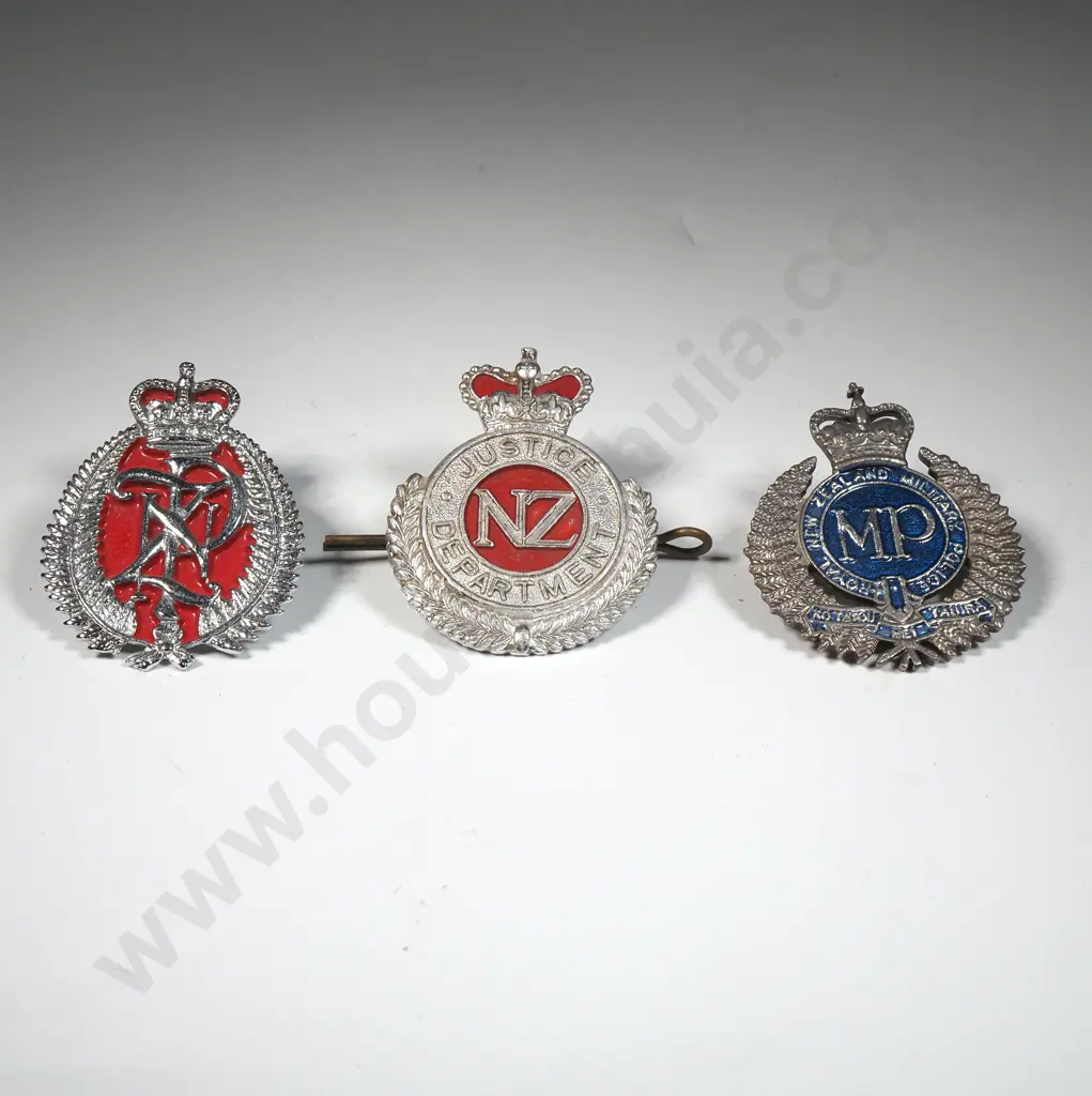 Three Badges - Justice Department, Police Department & Military Police Cap Badges Image 1++
