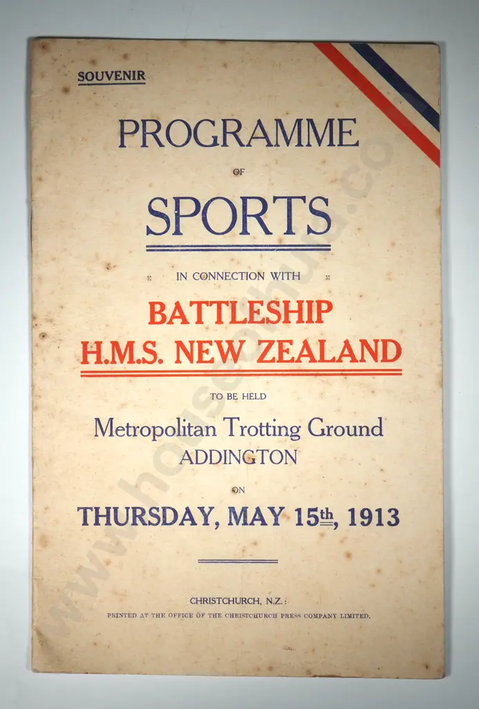 1913 HMS New Zealand Metropolitan Trotting Ground Addington Programme of Sports  Image 1++