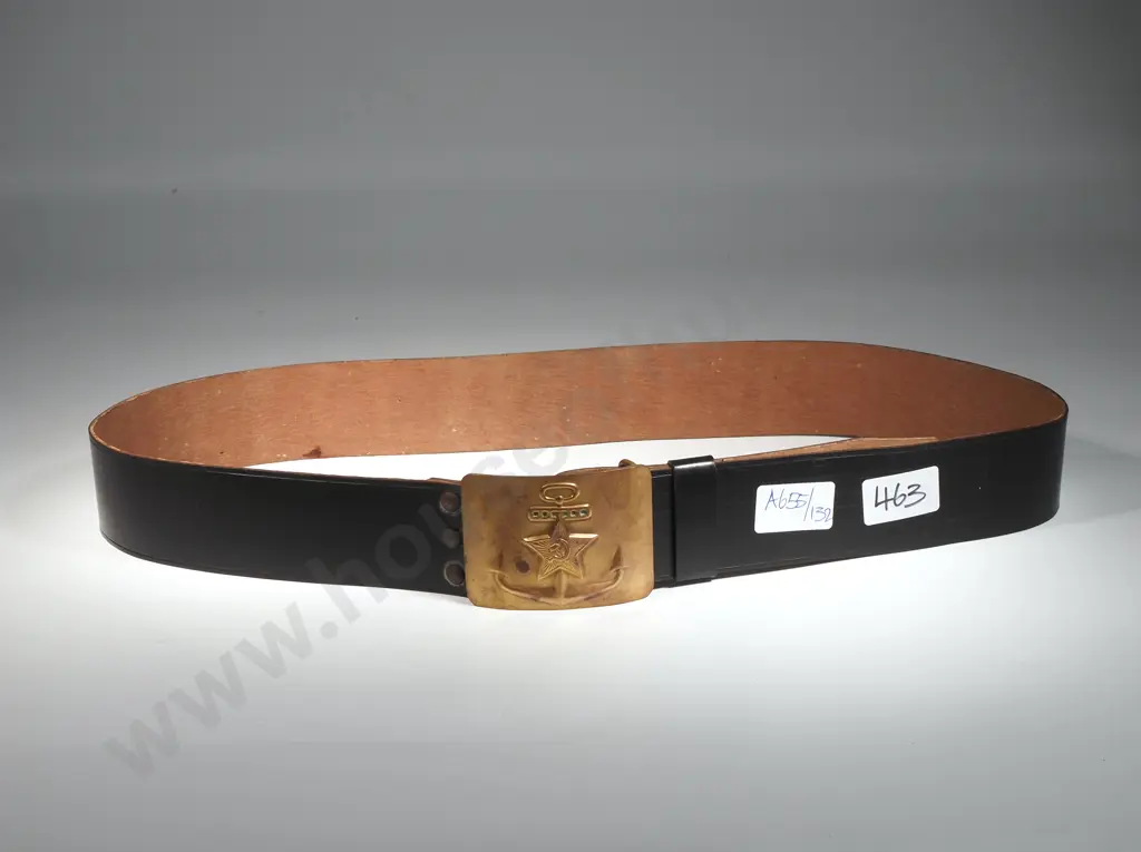Russian Leather Naval Belt w Brass Buckle. Image 1++