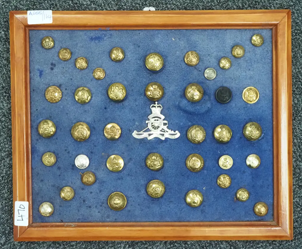 Framed Military Buttons - Mostly NZ. Image 1++