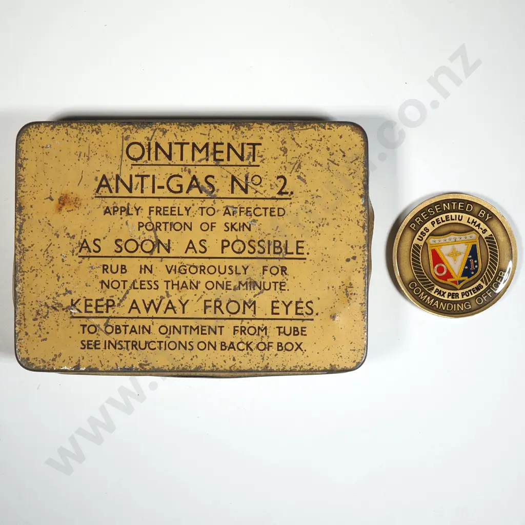 Scarce Oinment Anti-Gas No 2. Tin & American Challenge Coin  Image 1++