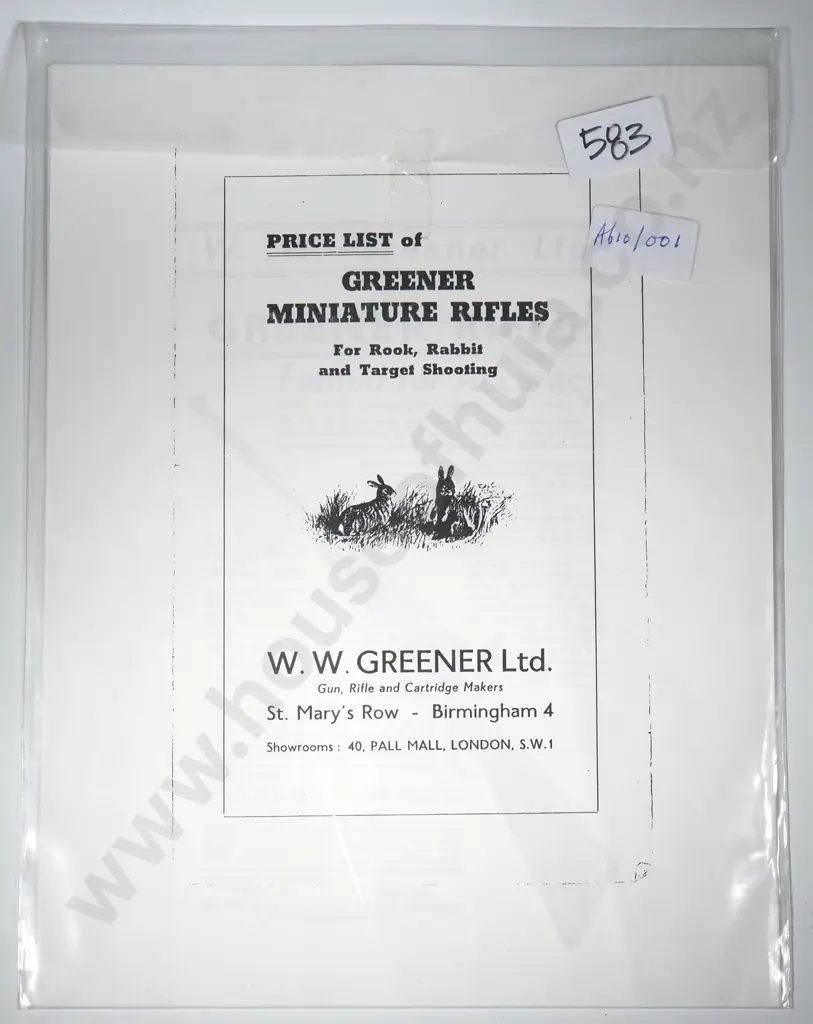 Greener Miniature Rifles Price List Image 1++