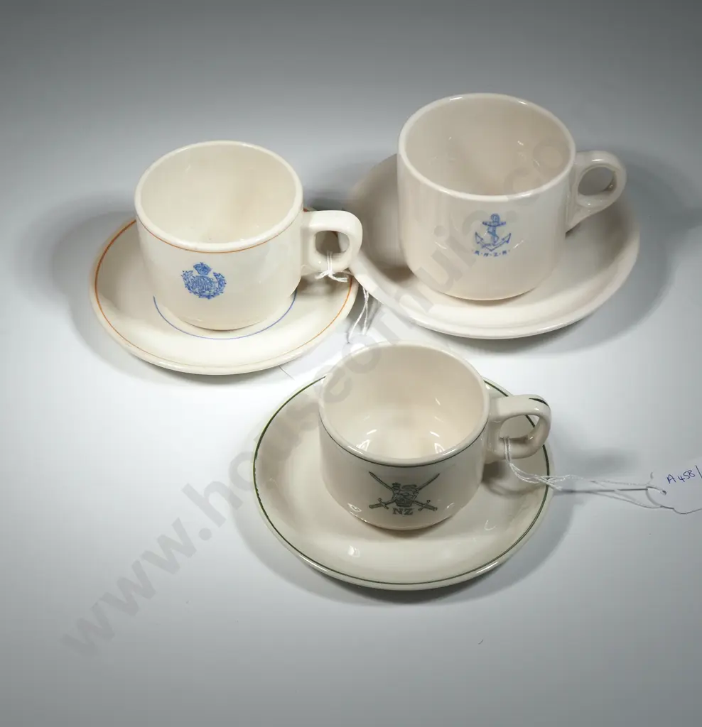 Three Crown Lynn? Cups & Saucers- New Zealand Navy, Royal New Zealand Air Force & A New Zealand Army Cup & Saucer Image 1++