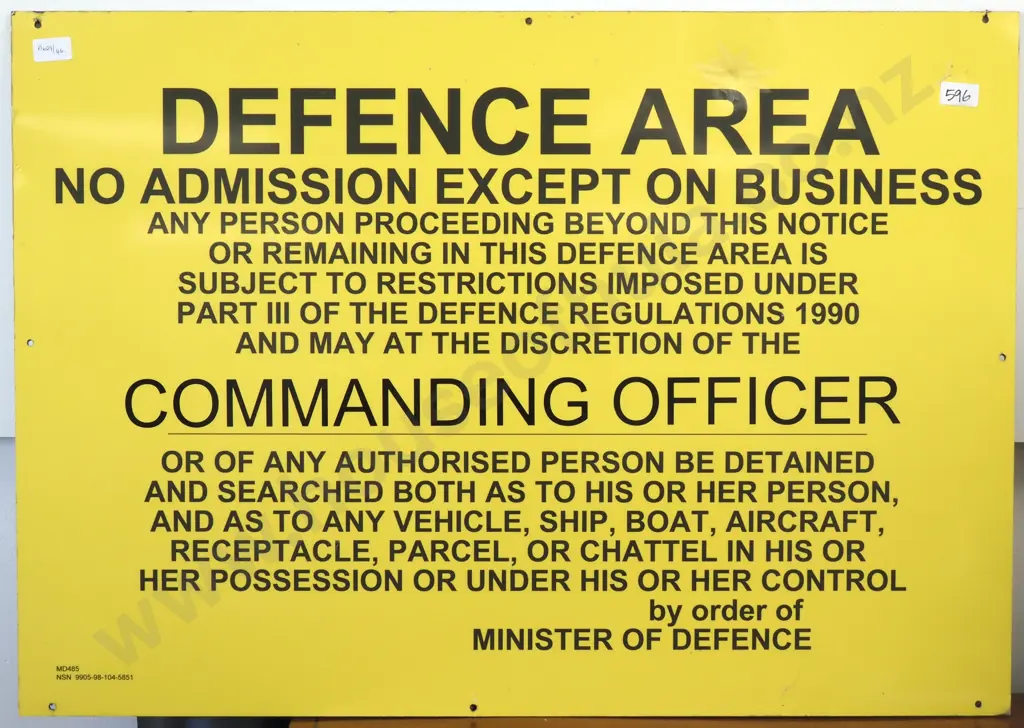 Department Of Defence Sign Advising Of No Admission Beyond A Particular Area. Black Lettering on Yellow Ground Image 1++